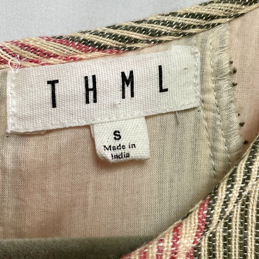 THML Anthropologie Smocked A-Line Striped Midi Dress Cottagecore Sz S - Picture 5 of 16
